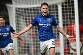 Ipswich Town striker George Hirst celebrates scoring the opening goal of the FA Cup fifth roundtie against Nottingham Forest at the City Ground. (Photo by Paul ELLIS / AFP)