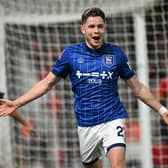 Ipswich Town striker George Hirst celebrates scoring the opening goal of the FA Cup fifth roundtie against Nottingham Forest at the City Ground. (Photo by Paul ELLIS / AFP)