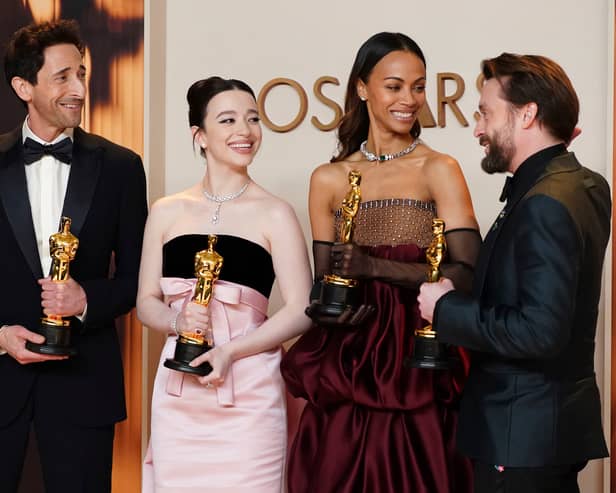 Adrien Brody, from left, Mikey Madison, Zoe Saldana and Kieran Culkin took home some of the big Oscars on the night