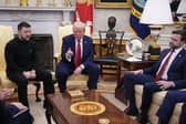 Ukrainian president Volodymyr Zelensky with Donald Trump and JD Vance in the Oval Office