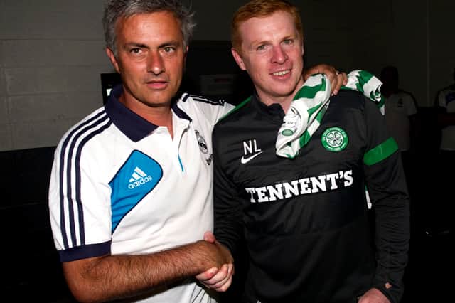 Celtic manager Neil Lennon (right) shakes hands with Real Madrid counterpart Jose Mourinho as the teams prepare for their glamour friendly match in Philadelphia in August 2012.