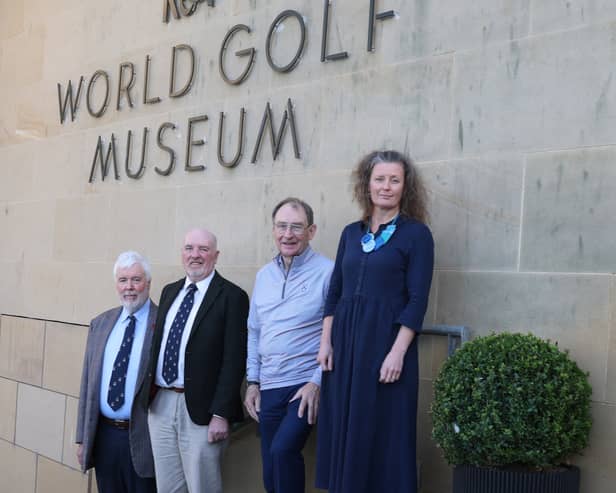 Pictured outside The R&A World Golf Museum in St Andrews are, from left, British Golf Collectors’ Society duo  Richard Williams and Mike Morrison and The R&A World Golf Museuim’s Jim McArthur and Angela Howe 