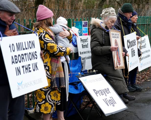 Members of 40 Days for Life, which campaigns against abortion, take part in a "prayer vigil" outside the Queen Elizabeth University Hospital in Glasgow