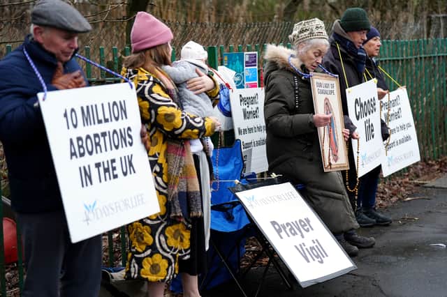 Members of 40 Days for Life, which campaigns against abortion, take part in a "prayer vigil" outside the Queen Elizabeth University Hospital in Glasgow