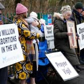 Members of 40 Days for Life, which campaigns against abortion, take part in a "prayer vigil" outside the Queen Elizabeth University Hospital in Glasgow