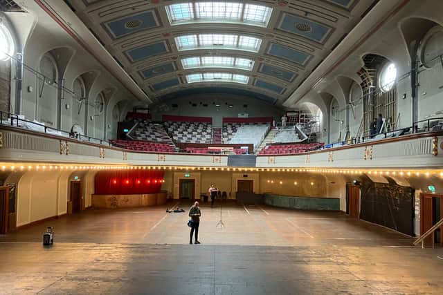 Irvine Welsh in the expanse of the auditorium, Leith Theatre.