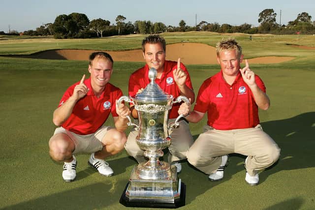 Gavin Dear, centre, teamed up with Wallace Booth and Callum Macaulay to win the Eisenhower Trophy in the 2008 World Amateur Team Championship in Adelaide