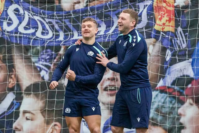 Darcy Graham, left, with Finn Russell during Scotland training.