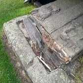 The Aberlemno 3 Pictish stone, which had been housed in a protective box, was blown over causing extensive damage