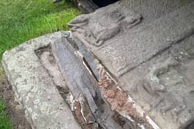The Aberlemno 3 Pictish stone, which had been housed in a protective box, was blown over causing extensive damage