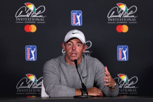 Rory McIlroy speaks to the media prior to the Arnold Palmer Invitational presented by Mastercard at Bay Hill in Orlando