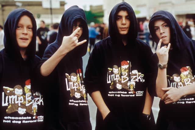 Limp Bizkit fans at Wembley, Music Fans, UK 2000s.