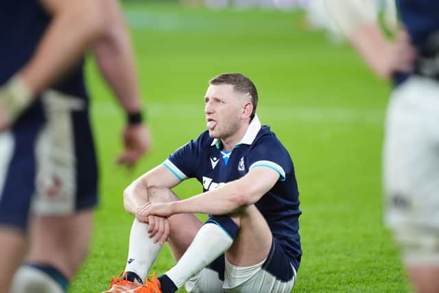 Finn Russell is a picture of frustration after Scotland's 16-15 loss to England at the Allianz Stadium at Twickenham.
