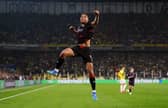 Cyriel Dessers celebrates his goal against Fenerbahce for Rangers.