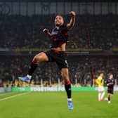 Cyriel Dessers celebrates his goal against Fenerbahce for Rangers.