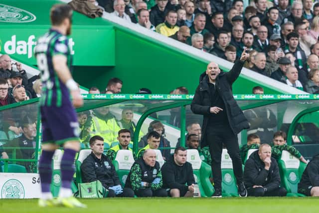 Hibs head coach David Gray issues instructions from the touchline.