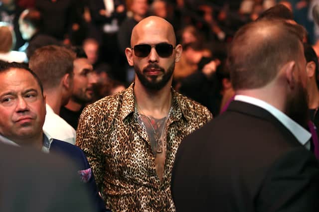 Andrew Tate, wearing sunglasses, attended an Ultimate Fighting Championship match in Las Vegas on Saturday (Picture: Ian Maule)