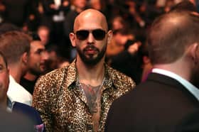 Andrew Tate, wearing sunglasses, attended an Ultimate Fighting Championship match in Las Vegas on Saturday (Picture: Ian Maule)