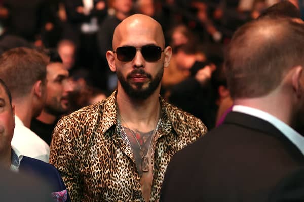 Andrew Tate, wearing sunglasses, attended an Ultimate Fighting Championship match in Las Vegas on Saturday (Picture: Ian Maule)