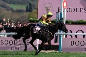 Galopin Des Champs ridden by Paul Townend cross to line to win the Boodles Cheltenham Gold Cup Chase during day four of the Cheltenham Festival 2024.