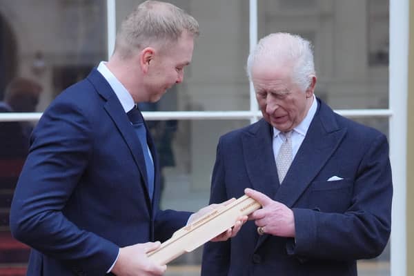 King Charles with Sir Chris Hoy during the launch of the Commonwealth Sport King's Baton Relay at Buckingham Palace on Monday (Picture: Jonathan Brady)