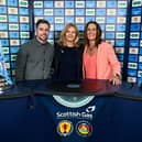 Lewis Stevenson (left) and Julie Fleeting (right) conduct the Scottish Gas Men's Scottish Cup semi-final draw alongside Jane Lewis (centre). (Photo by Paul Devlin / SNS Group)