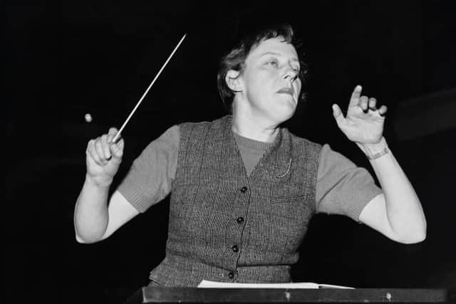 Ruth Gipps, conducting the Pro Arte Orchestra in a rehearsal at the Royal Festival Hall the day before her first London concert, 31st January 1957