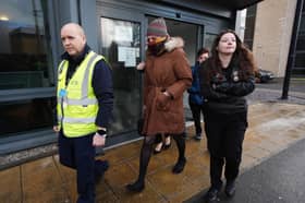 Dr Beth Upton, centre, leaves an employment tribunal in Dundee where nurse Sandie Peggie has brought a case against NHS Fife (Picture: Andrew Milligan)