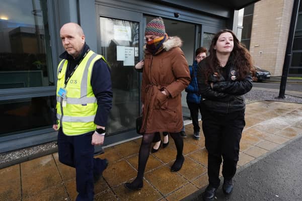Dr Beth Upton, centre, leaves an employment tribunal in Dundee where nurse Sandie Peggie has brought a case against NHS Fife (Picture: Andrew Milligan)