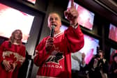 Mark Carney, who has since become Canada's Prime Minister and Liberal leader, speaks to supporters at a party to watch an ice hockey game against the US last month (Picture: Andrej Ivanov)