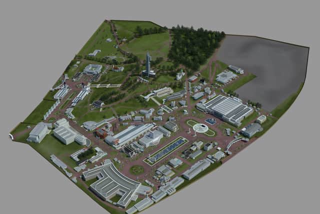 An aerial view of the 3D model of the British Empire Exhibition of 1938 in Bellahouston Park, Glasgow, created by researchers at the School of Innovation and Technology, The Glasgow School of Art, with funding from the Arts and Humanities Research Council.