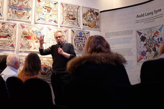 Andrew Crummy discussing the Scottish Diaspora Tapestry