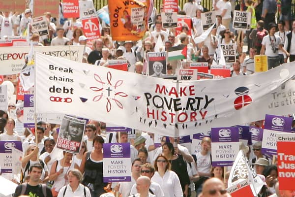 In 2005, a vast protest march took place in Edinburgh under the banner of Make Poverty History amid calls for G8 countries to write off Developing World debt (Picture: Scott Barbour)