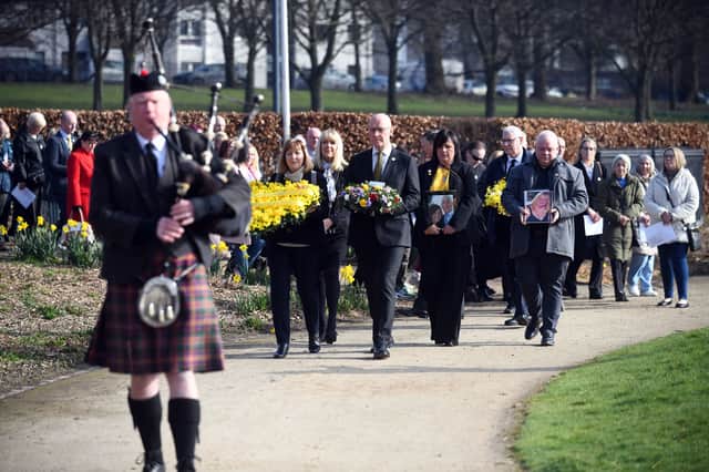 First Minister John Swinney before laying a wreath during the Covid Day of Reflection memorial event at Glasgow Green, marking the fifth anniversary of the pandemic