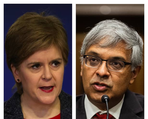 Former first minister Nicola Sturgeon and Jay Bhattacharya, who is set to become the new director of the National Institutes of Health in the US