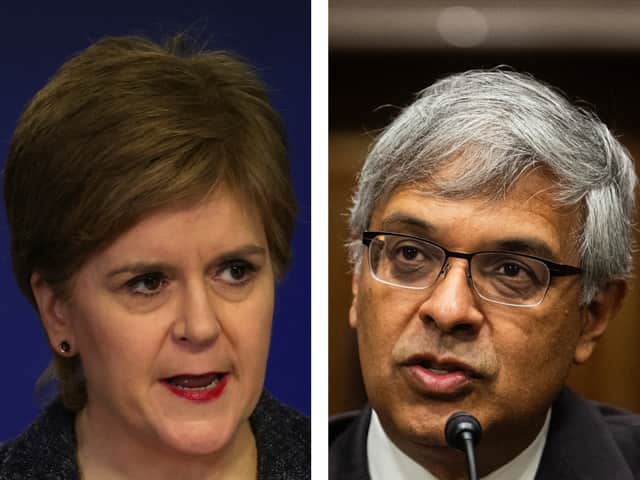 Former first minister Nicola Sturgeon and Jay Bhattacharya, who is set to become the new director of the National Institutes of Health in the US