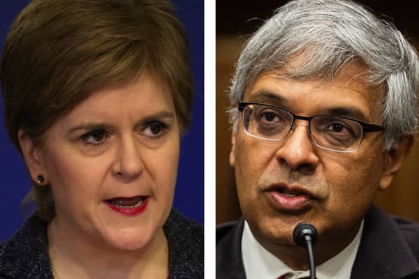 Former first minister Nicola Sturgeon and Jay Bhattacharya, who is set to become the new director of the National Institutes of Health in the US