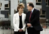 New deputy SNP leader Nicola Sturgeon with Alex Salmond after he was declared winner of the Scottish National Party leadership campaign in Edinburgh in 2004. The former leader won 4,952 votes, some 76 percent of the total, and was joined in office by his running mate, who comfortably won election as deputy leader
