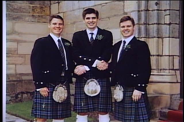 Allan, Graeme, and Derek Sword pictured at Graeme's wedding day in April 2020. Picture: Contributed