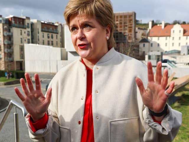 Former Scottish first minister Nicola Sturgeon speaking to media in Edinburgh following her announcement that she will not seek re-election to Holyrood next year.