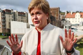 Former Scottish first minister Nicola Sturgeon speaking to media in Edinburgh following her announcement that she will not seek re-election to Holyrood next year.