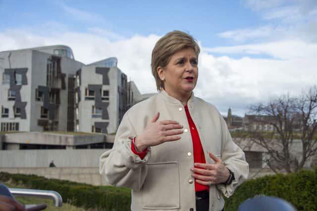 Former first minister Nicola Sturgeon speaks to the media outside Dynamic Earth in Edinburgh after announcing she will step down from Scottish politics next year. Picture: Lisa Ferguson