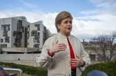 Former first minister Nicola Sturgeon speaks to the media outside Dynamic Earth in Edinburgh after announcing she will step down from Scottish politics next year. Picture: Lisa Ferguson