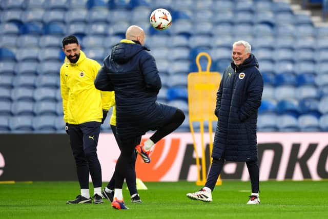 Fenerbahce manager Jose Mourinho (right) during a training session at Ibrox Stadium.