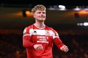 Tommy Conway celebrates his goal for Middlesbrough against Queen's Park Rangers on Tuesday. Cr: Getty Images.