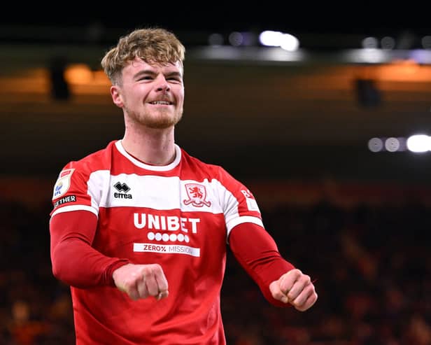 Tommy Conway celebrates his goal for Middlesbrough against Queen's Park Rangers on Tuesday. Cr: Getty Images.