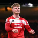 Tommy Conway celebrates his goal for Middlesbrough against Queen's Park Rangers on Tuesday. Cr: Getty Images.