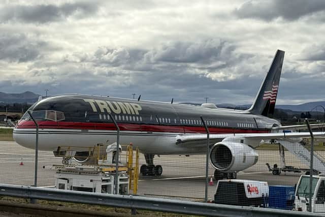 One of Donald Trump’s private aircraft which flew his son to Eric to Edinburgh Airport in 2025