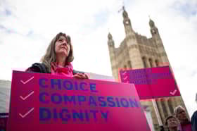 Demonstrators during a protest outside the Houses of Parliament in London to call for reform as peers debate the new assisted dying legislation. Concerns have been raised with MSPs that women living with an abusive partner who have been diagnosed with a terminal illness could be "coerced into consenting to an assisted death". 