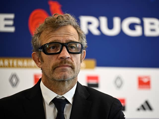 France coach Fabien Galthie gives a press conference to announce his team to face Scotland. (Photo by JULIEN DE ROSA/AFP via Getty Images)          